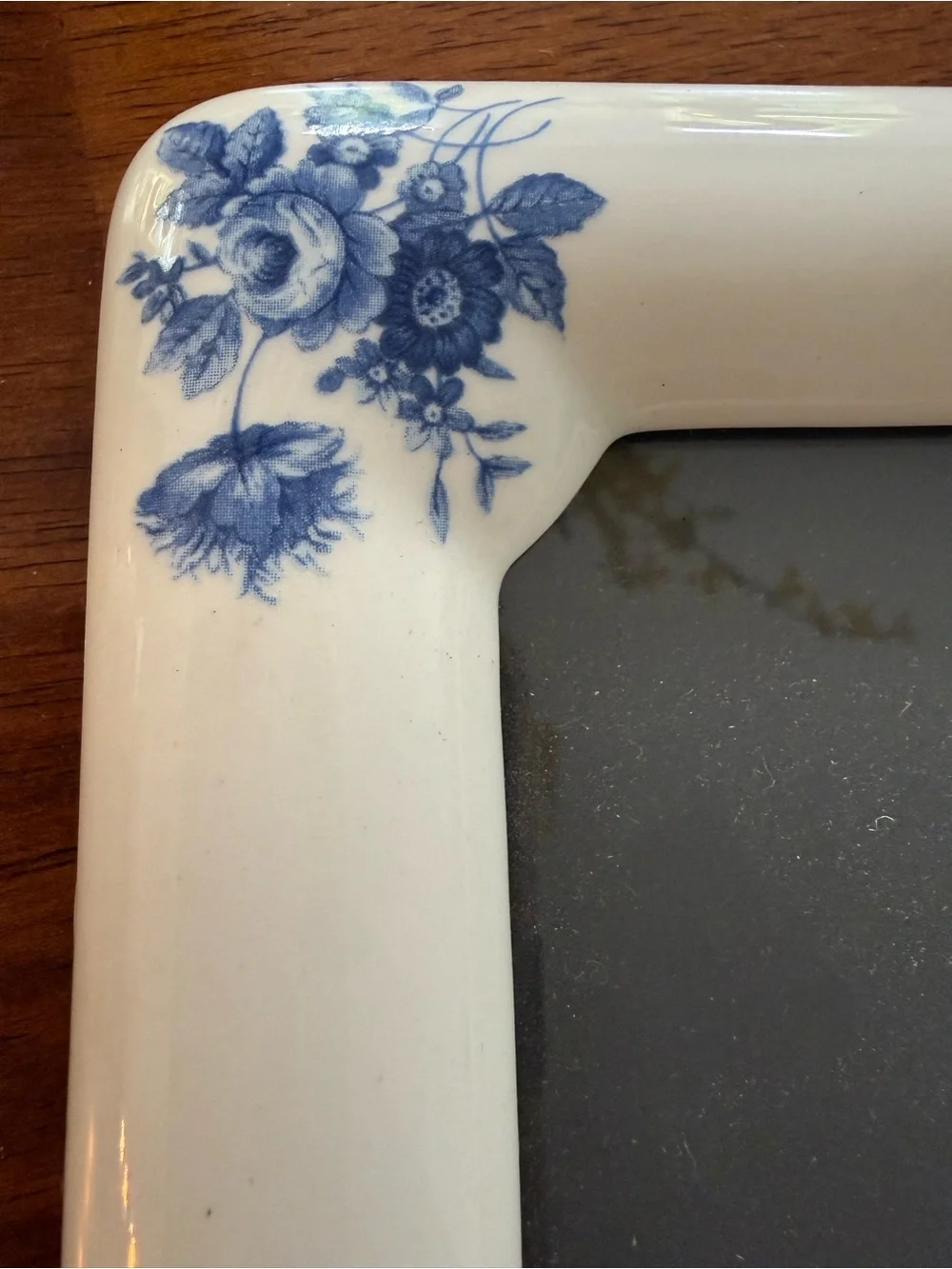 Vintage Ceramic Chinoiserie Blue White Floral Corners Photo Frame Picture Frame